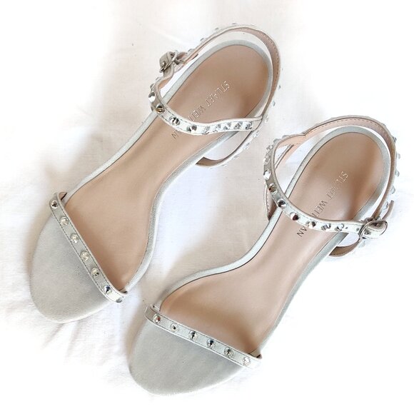Stuart Weitzman Dancer 80 Crystal-Embellished Suede Leather Sandal Heels 5.5 36 - Picture 5 of 9